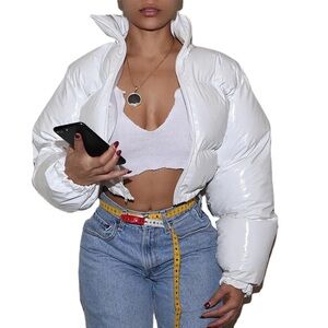 Cropped Puffer Jacket - Women's Shiny Short Coat